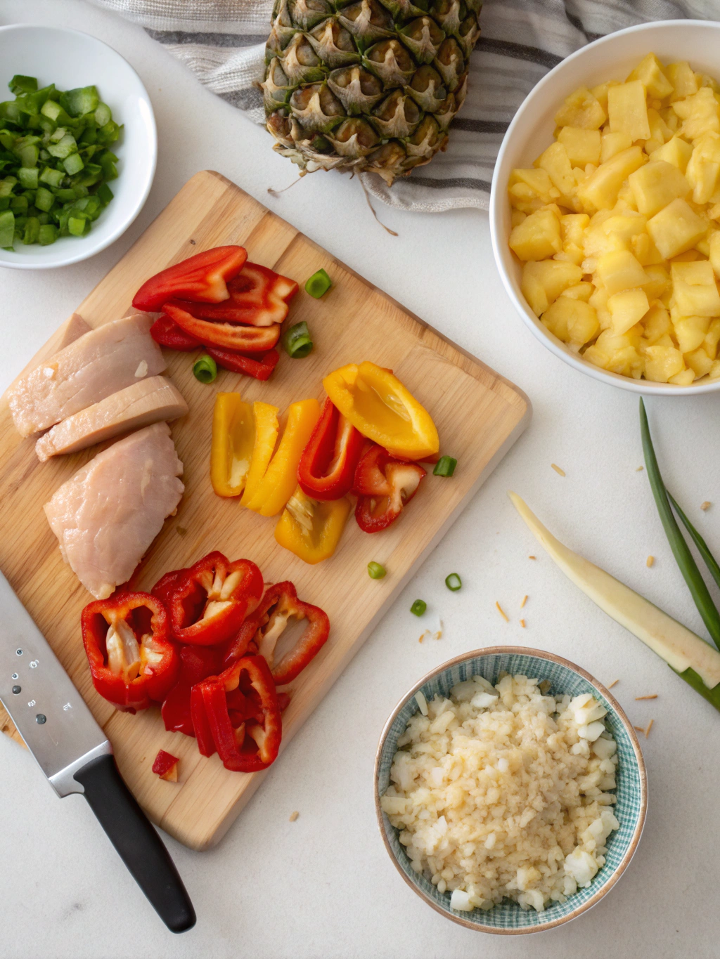 teriyaki pineapple chicken and rice stuffed peppers preparing steps