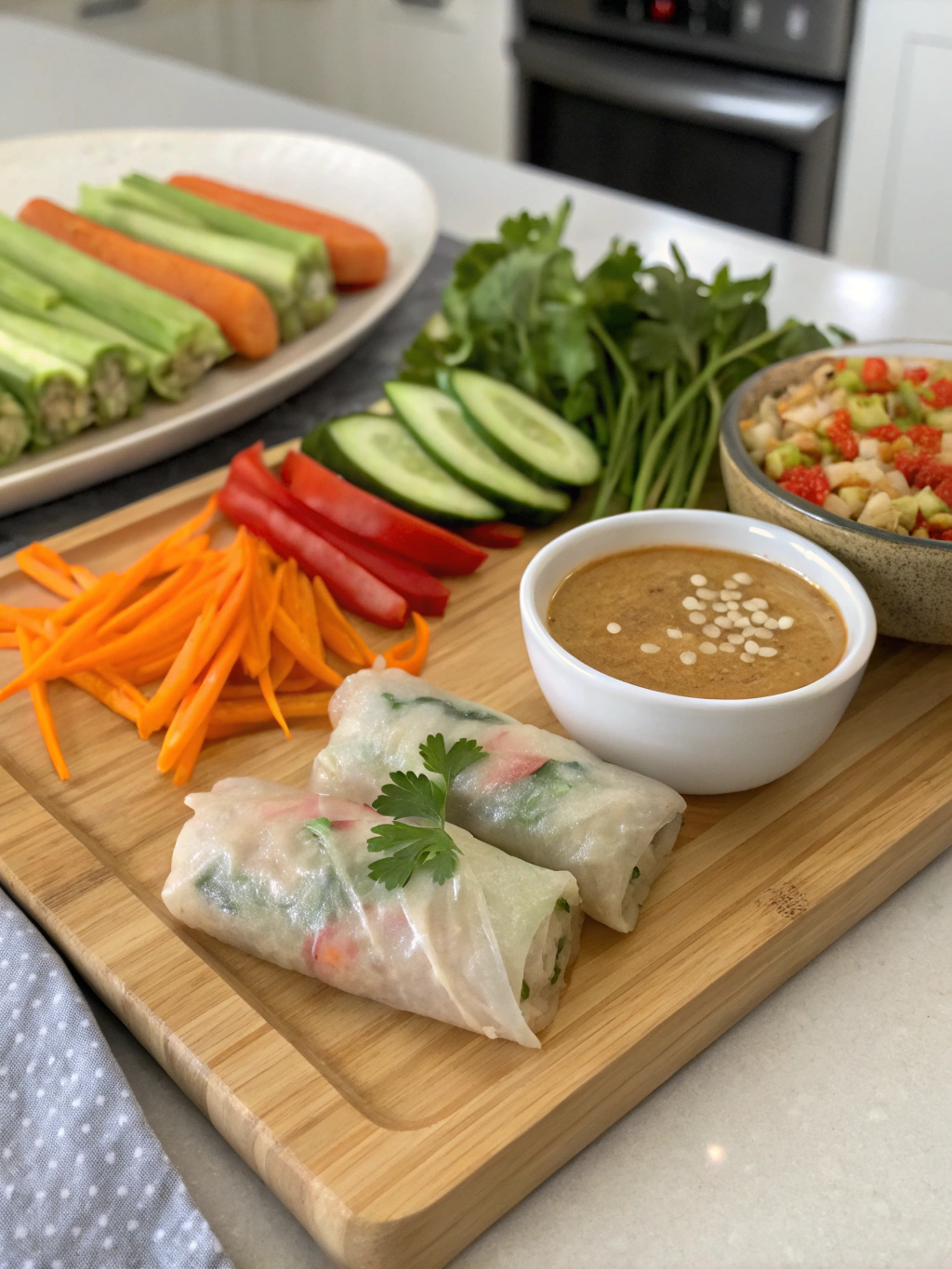 Healthy recipe for spring rolls with peanut sauce ingredients