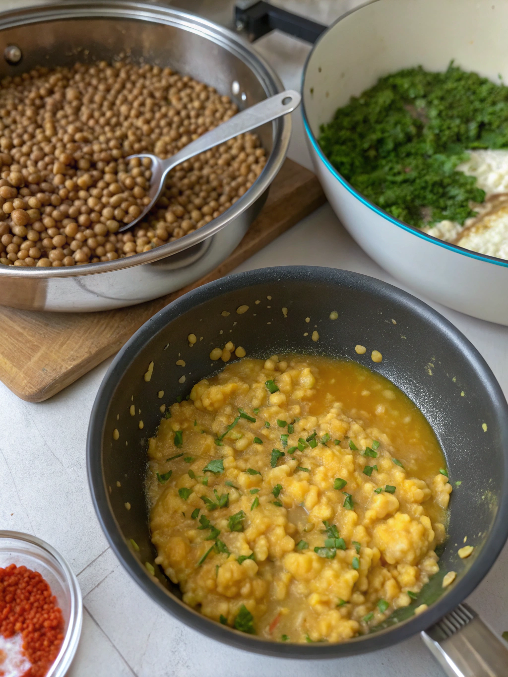 lentil scrambled eggs preparing steps