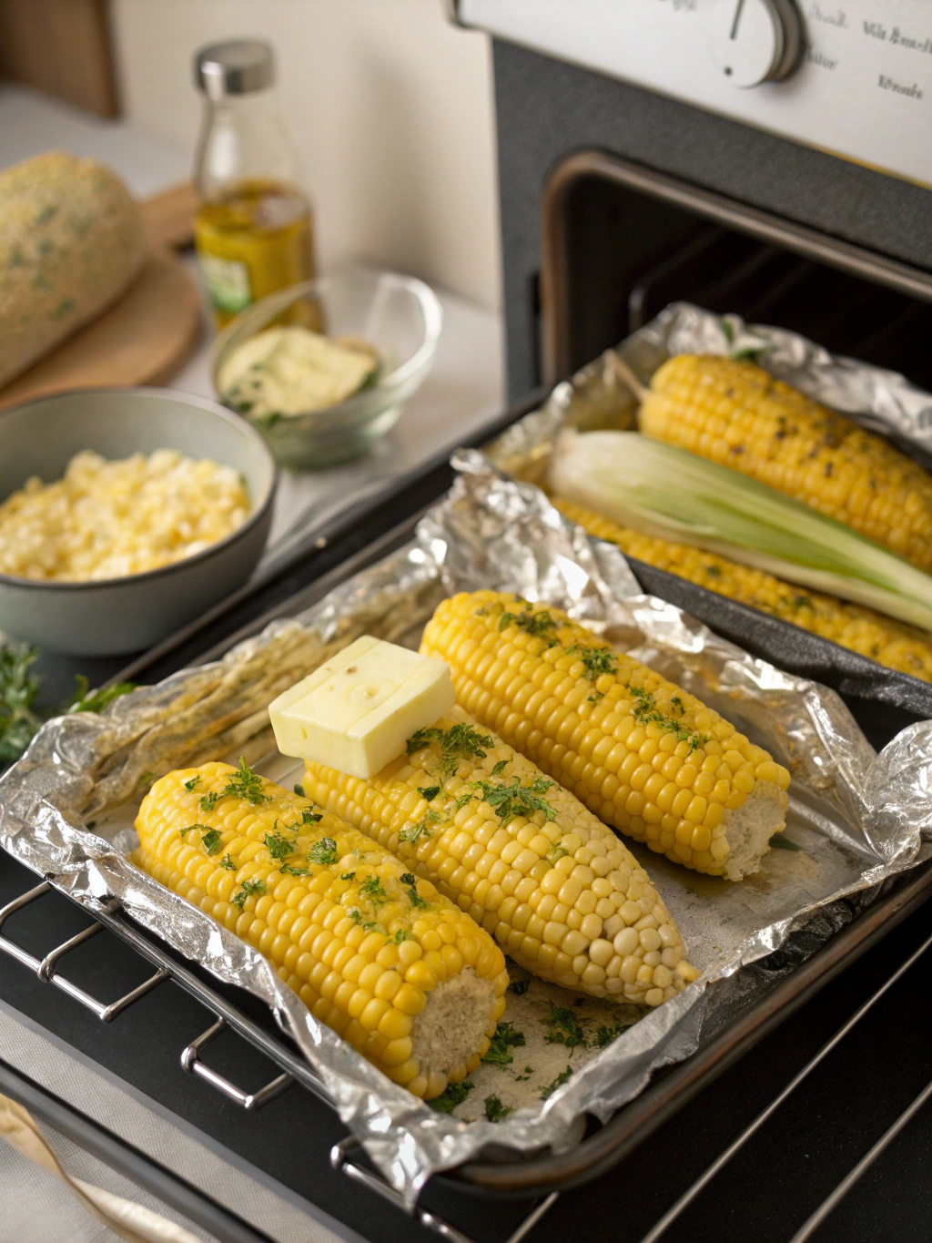 corn on the cob recipe in the oven preparing steps