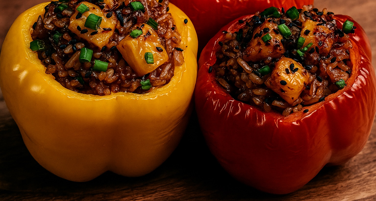 teriyaki pineapple chicken and rice stuffed peppers